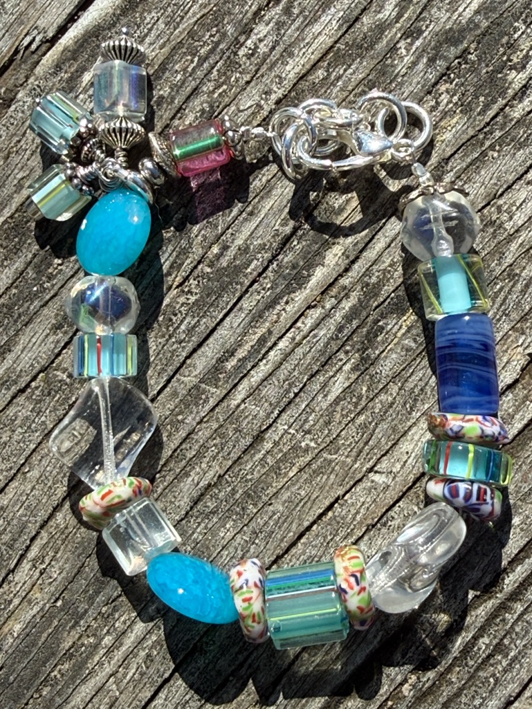 Artisan Blue Turquoise Glass Bead Bracelet 15$